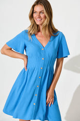 Blue Linen Blend Amaya Dress